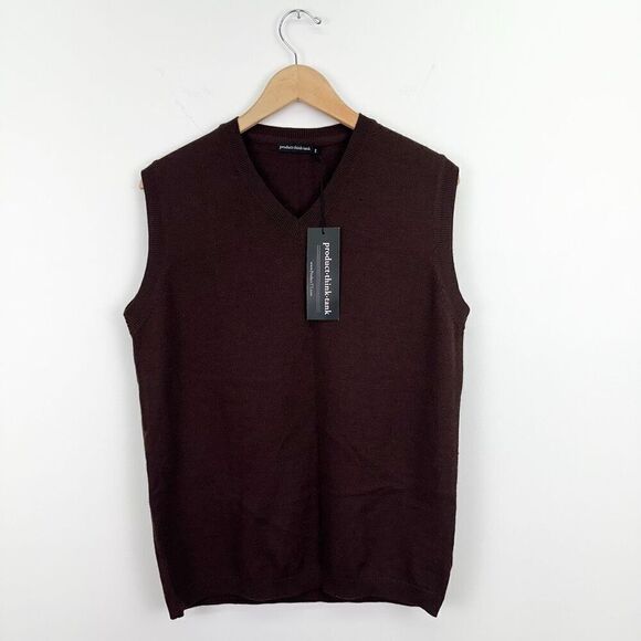 Product Think Tank Unisex Mt Abe 100% Wool Mahogany Brown V-neck Sweater Vest - Picture 2 of 9